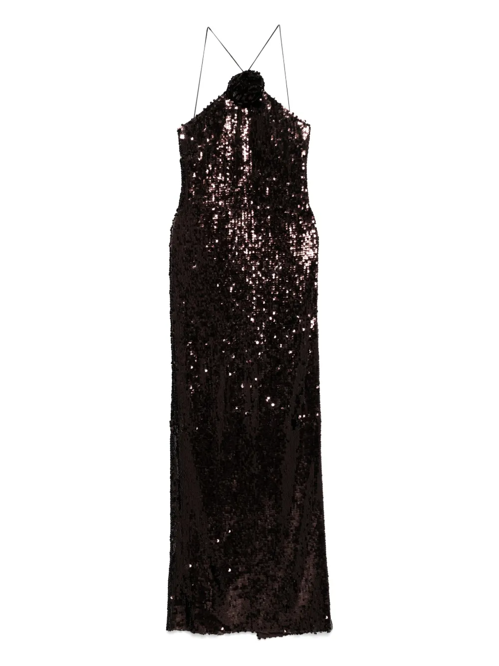 Magda Butrym Jurk met pailletten en halternek BROWN