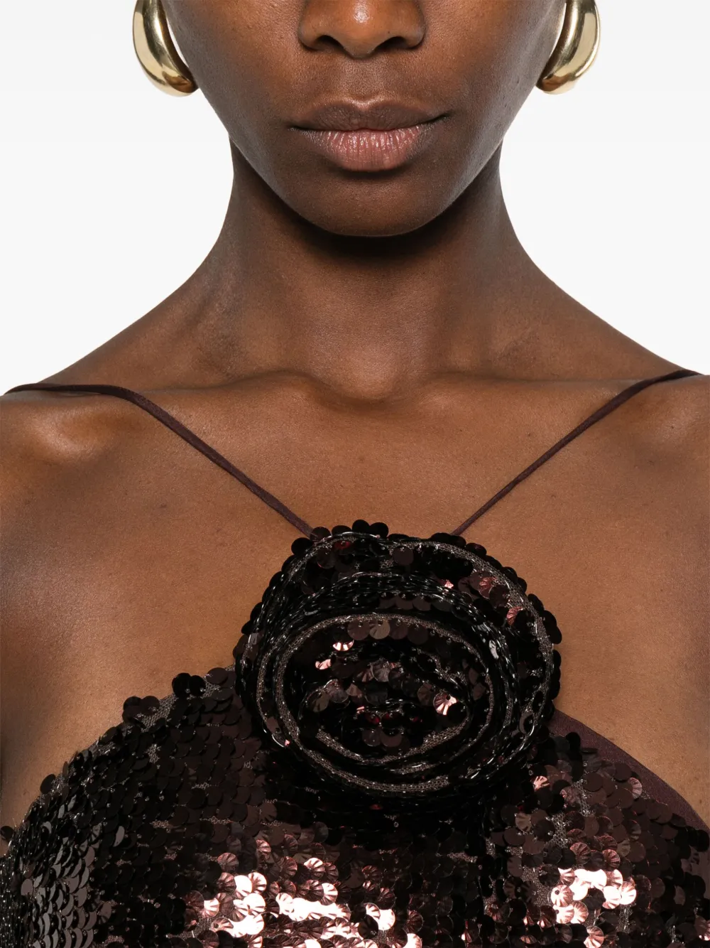 Magda Butrym Jurk met pailletten en halternek BROWN