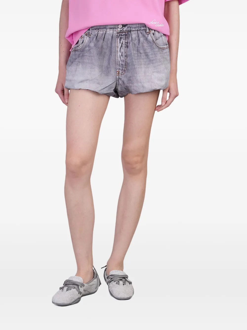 Acne Studios Shorts denim con orlo a palloncino - Grigio