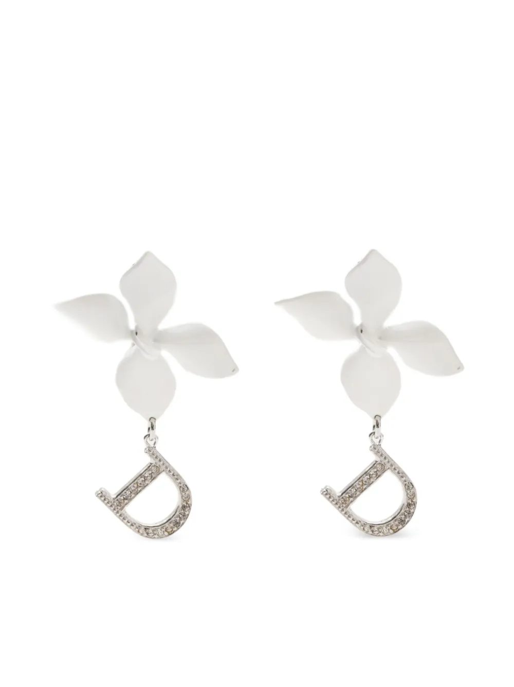Christian Dior Pre-Owned 2000-2010s Flower-rhinestone clip-on swing Christian Dior Pre-Owned 2000-2010s Flower-rhinestone clip-on swing