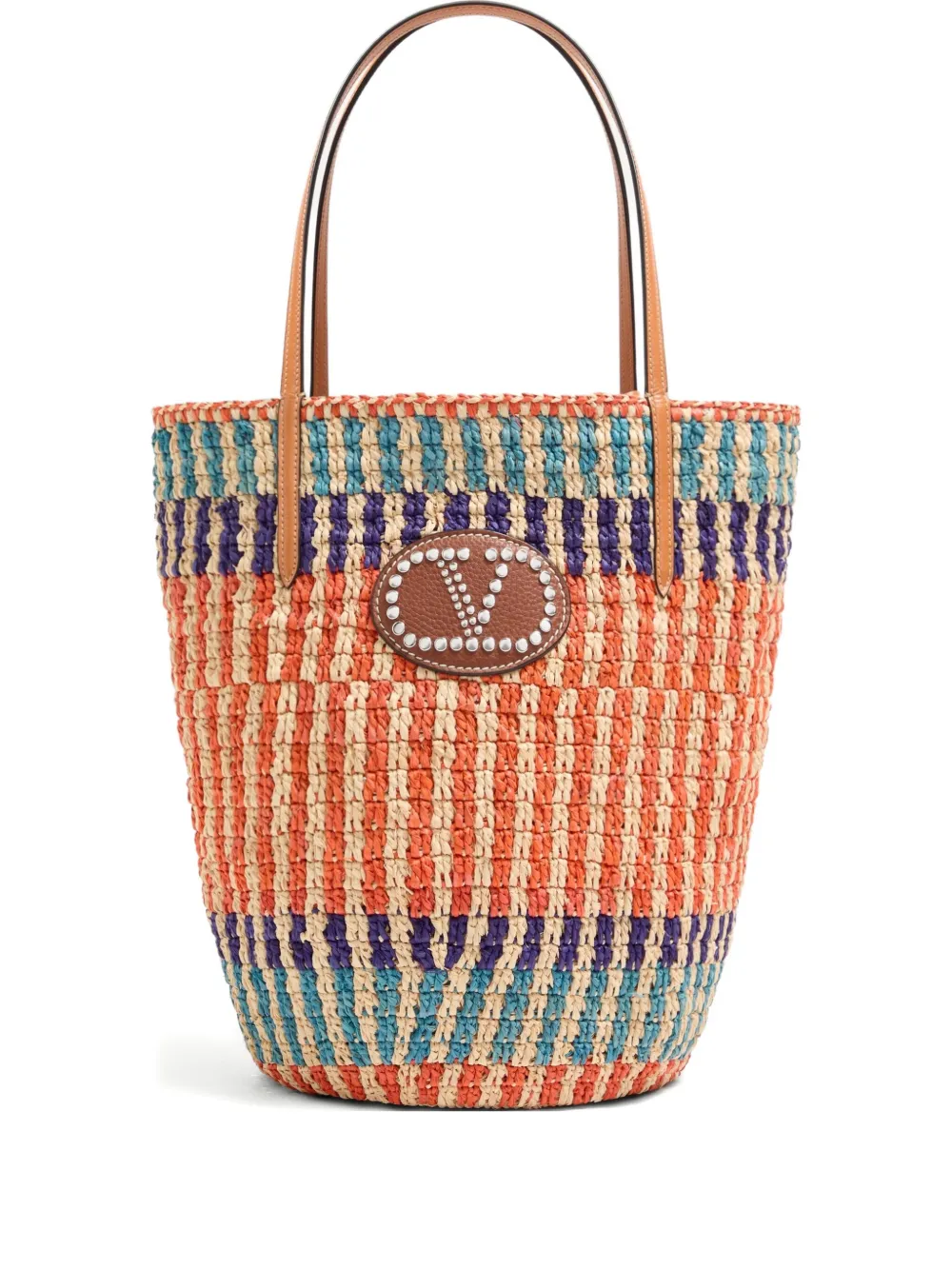 Valentino Garavani Garavani Raffia Shopping Bag Woman Multicolour Uni In Orange