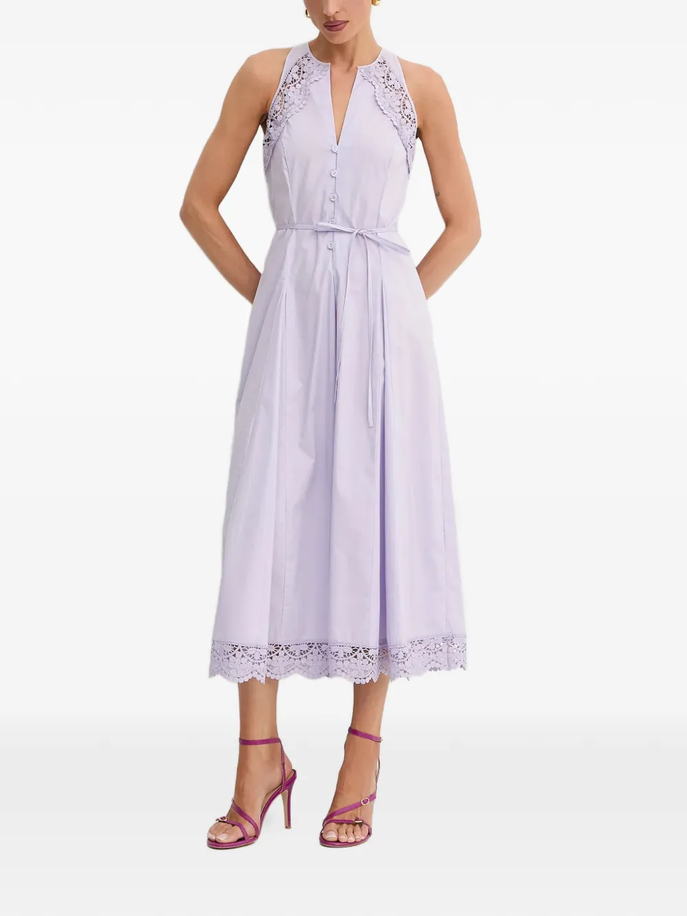 Twinset Lace-insert Sleeveless Midi Dress In Purple