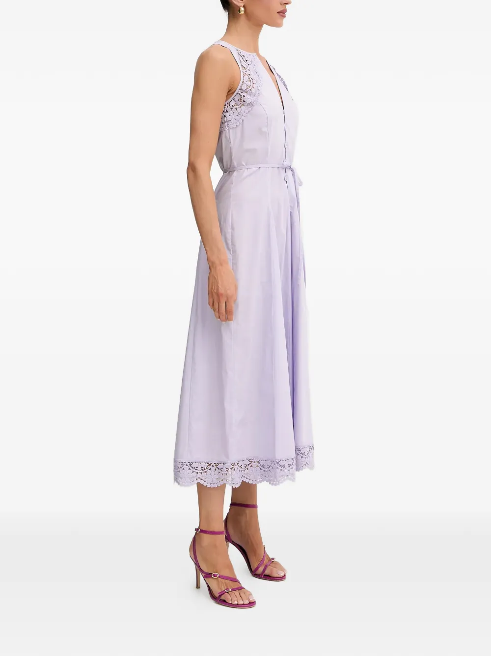 Twinset Lace-insert Sleeveless Midi Dress In Purple