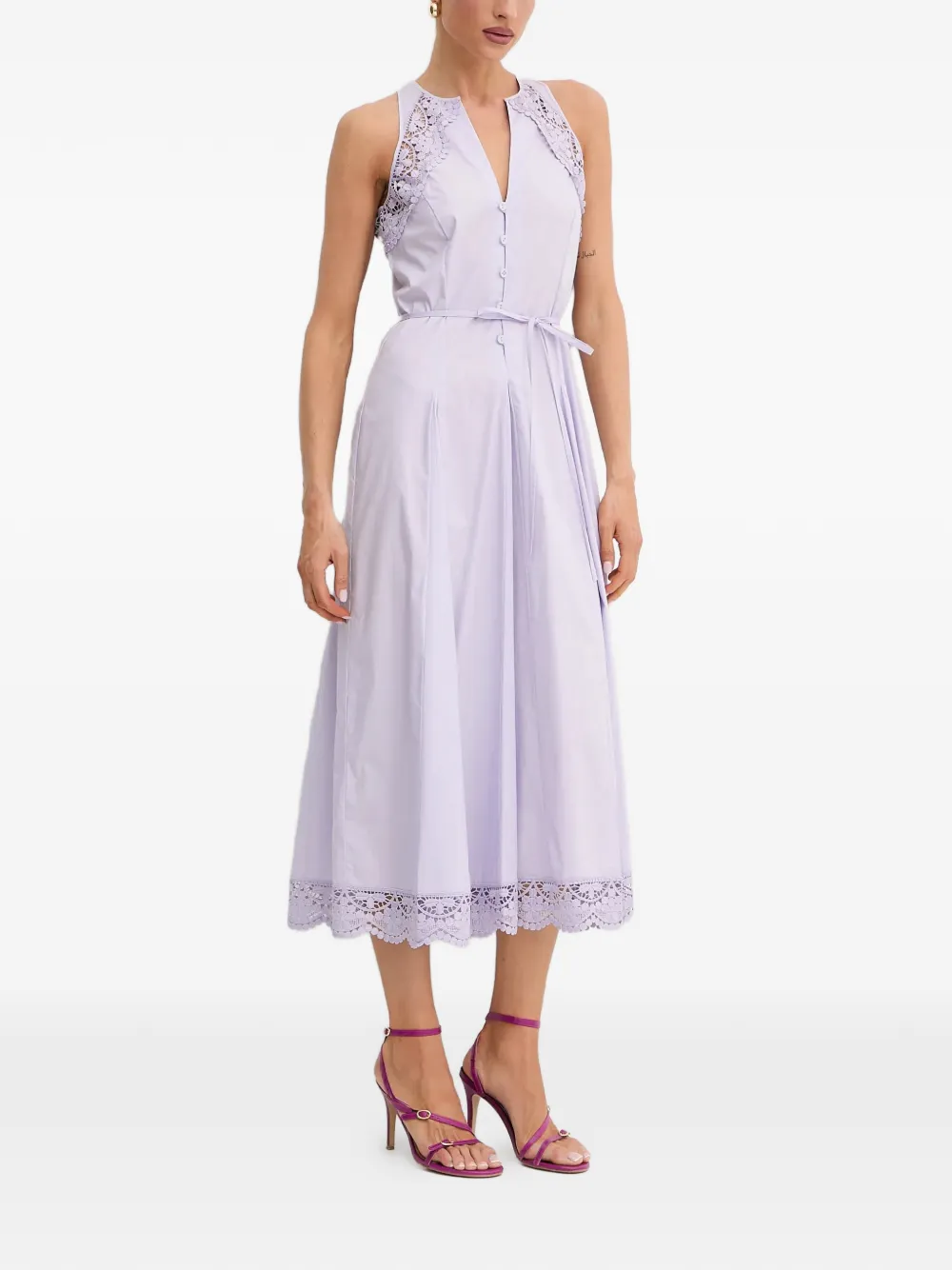 Twinset Lace-insert Sleeveless Midi Dress In Purple