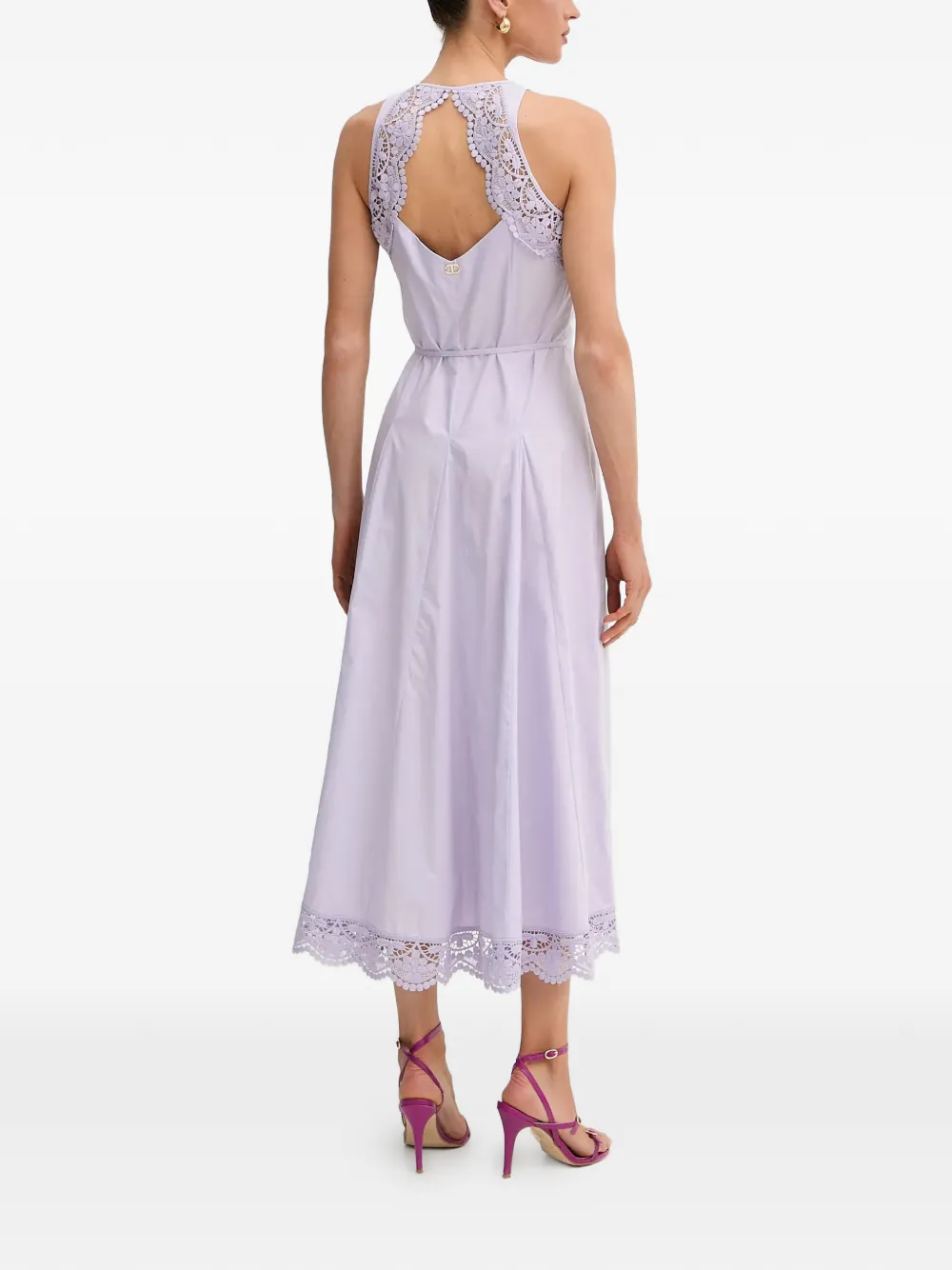 Twinset Lace-insert Sleeveless Midi Dress In Purple