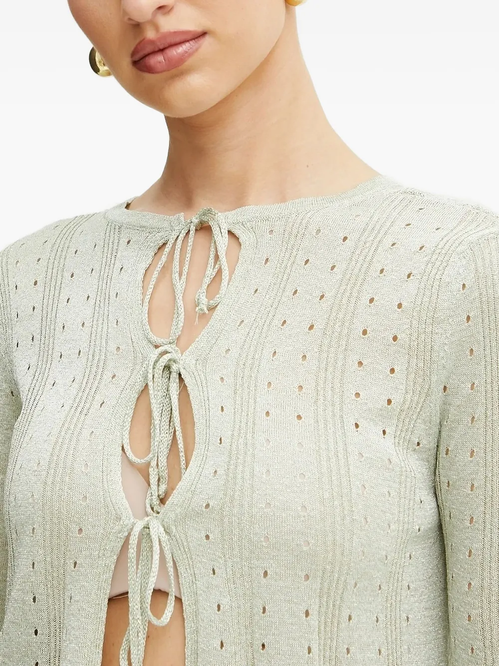 Twinset Tie-front Eyelet Cardigan In White