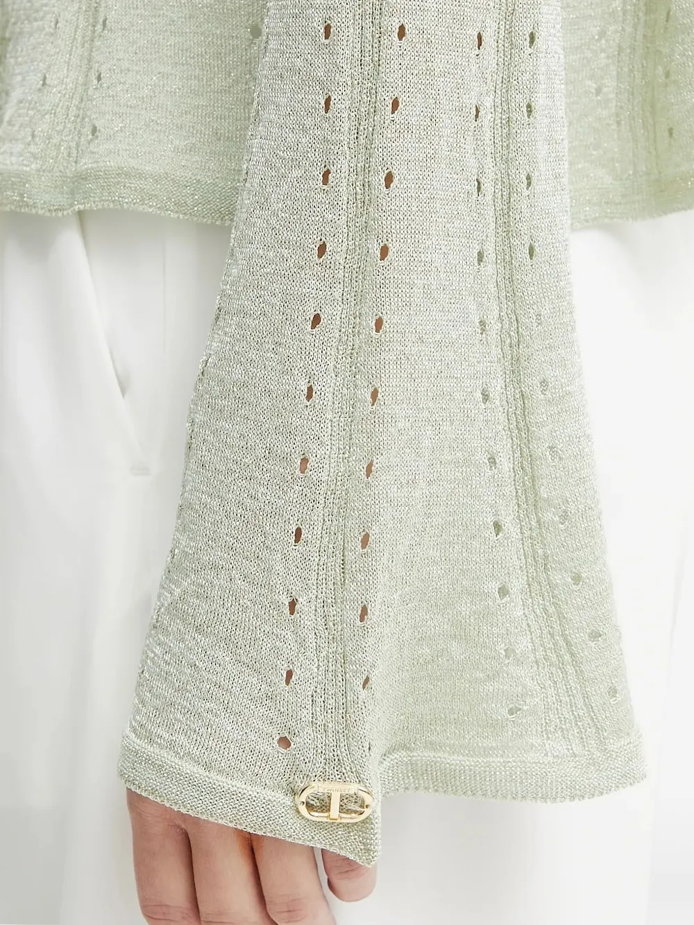 Twinset Tie-front Eyelet Cardigan In White