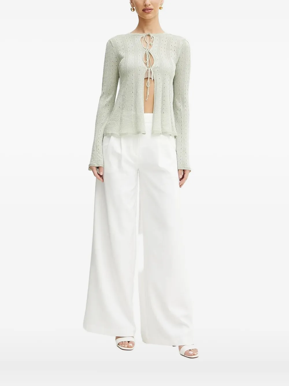 Twinset Tie-front Eyelet Cardigan In White