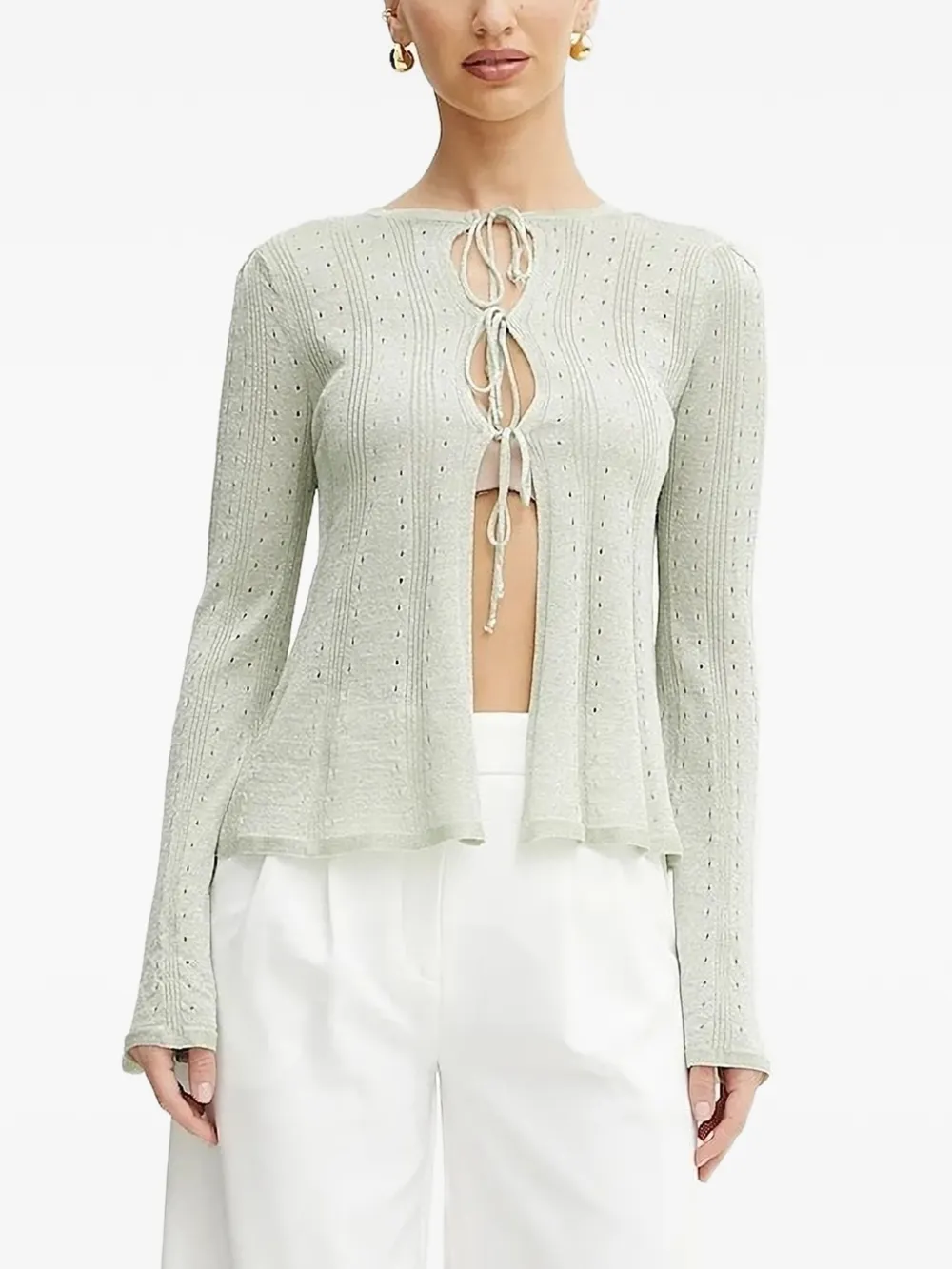 TWINSET tie-front eyelet cardigan | Green | Image 1