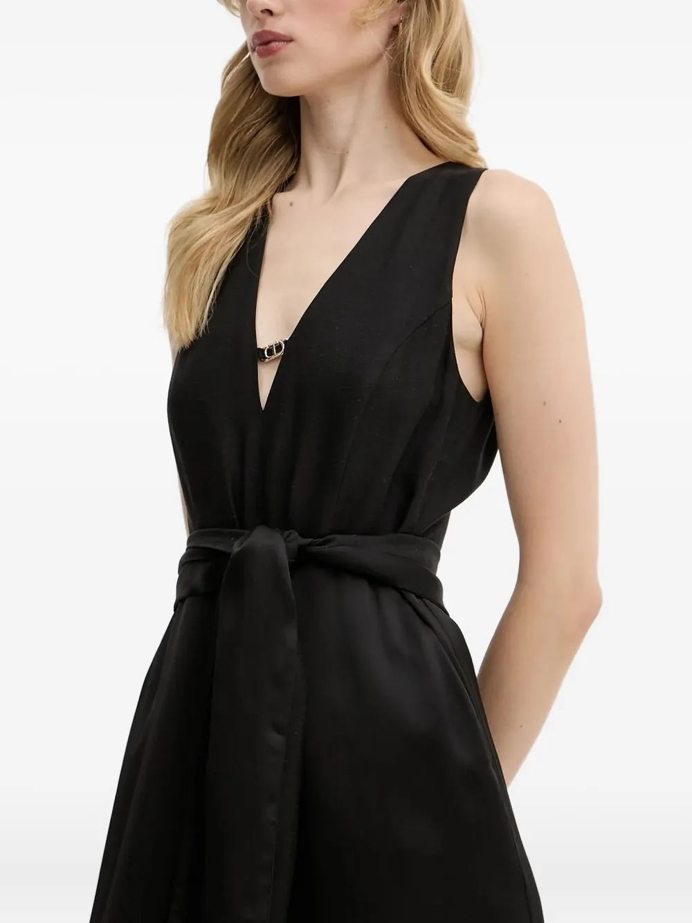 TWINSET V-neck belted jumpsuit Zwart