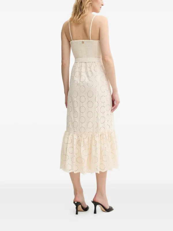 TWINSET Embroidered Belted Midi Dress | Neutrals | FARFETCH AE