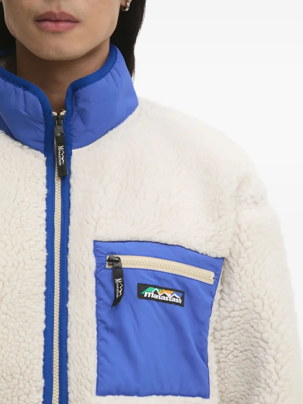 MANASTASH Fleece jack met vlakken Beige
