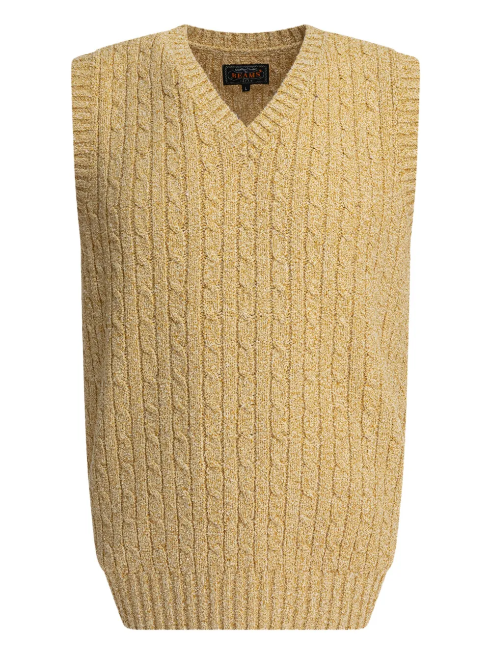 BEAMS PLUS Kabelgebreide spencer met V-hals Beige
