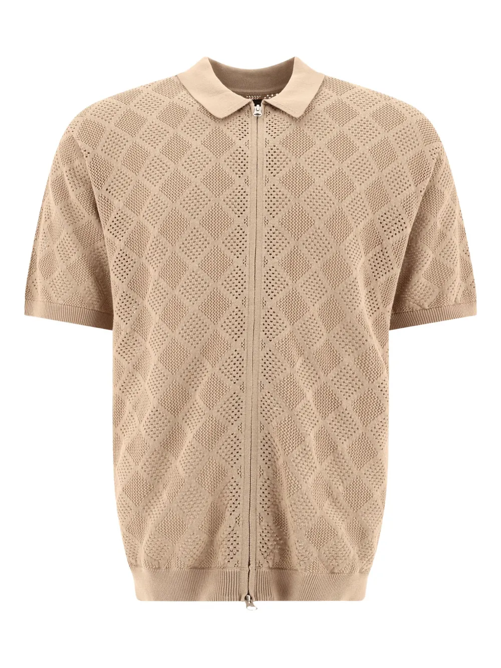 mesh-knit zip polo shirt