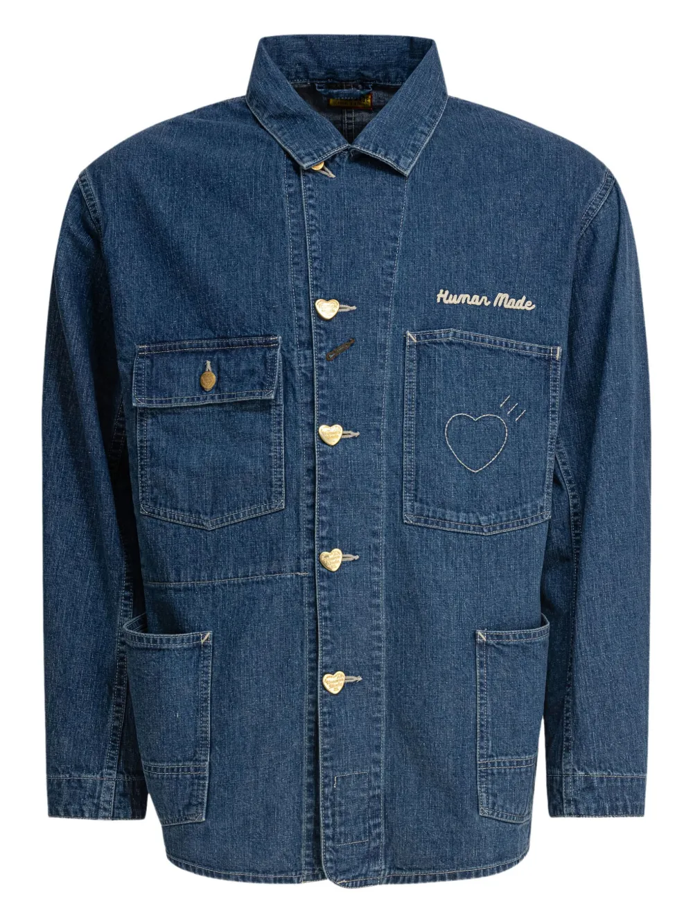 Human Made Heart-embroidered Denim Jacket In Blue
