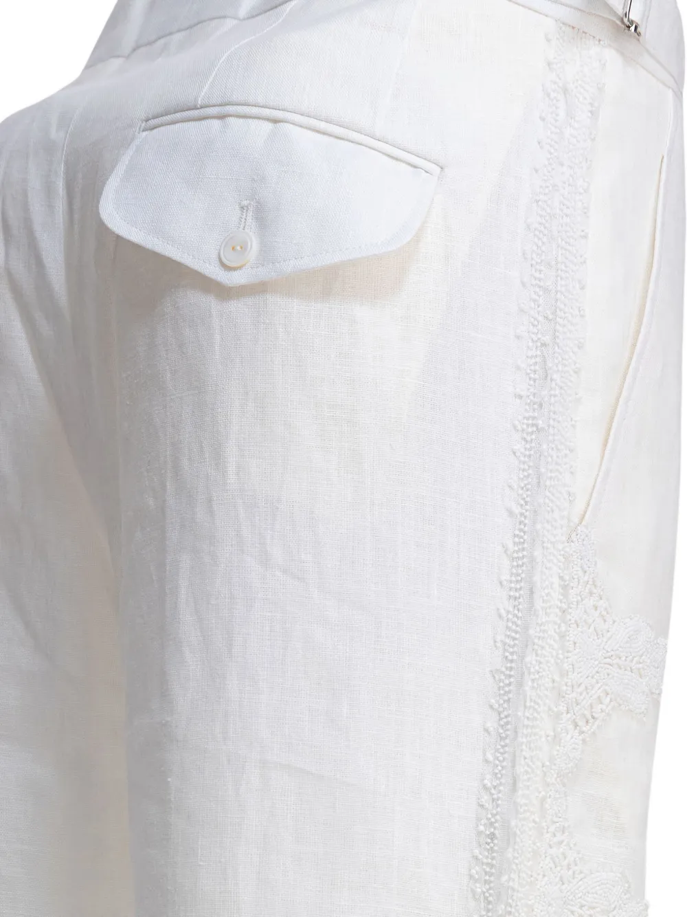 Bode Crochet-insert Linen Trousers In Gray