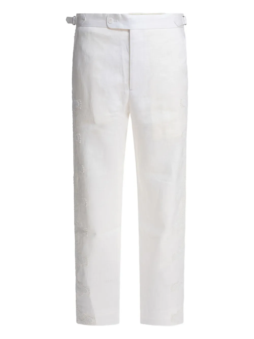 Bode Crochet-insert Linen Trousers In Gray