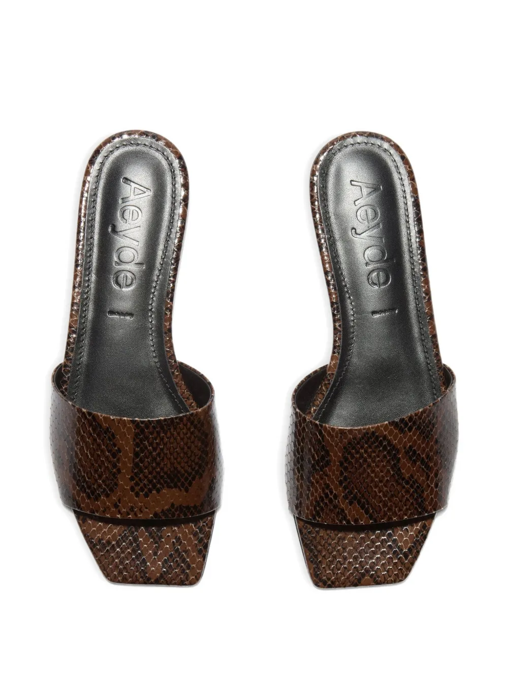 Aeyde Anna snakeskin-effect square-toe sandals Bruin
