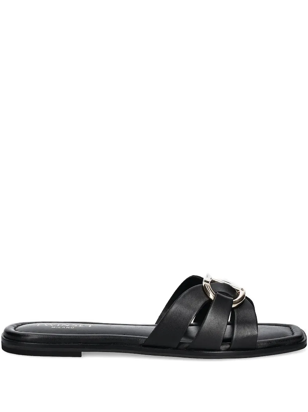 Twinset Crossover Flat Sandals In Black