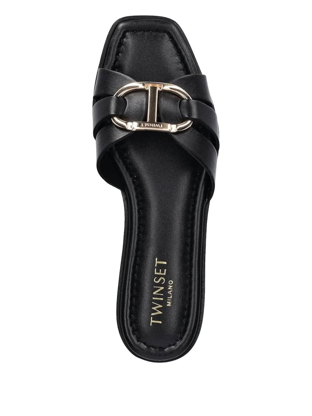 Twinset Crossover Flat Sandals In Black