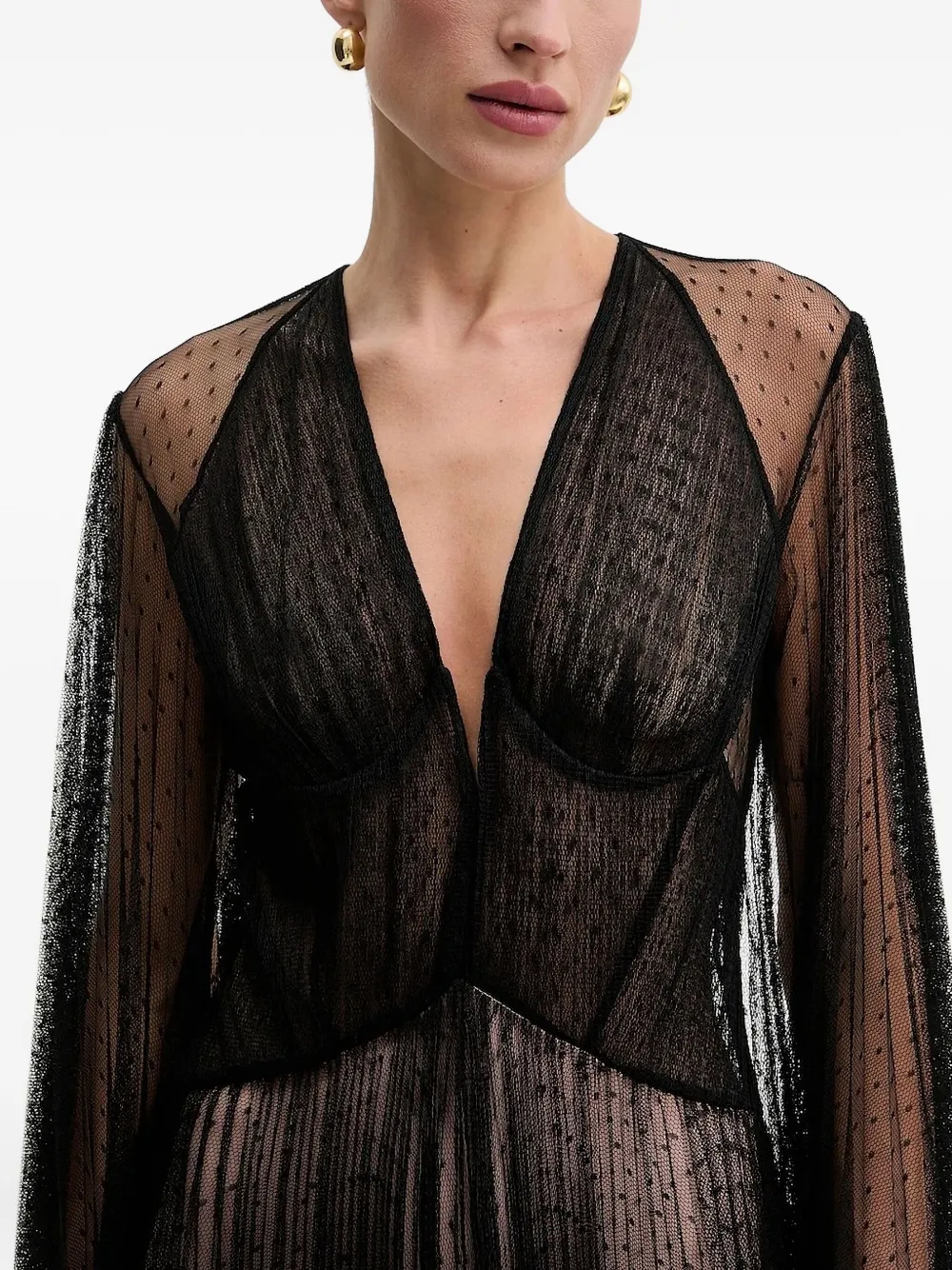 TWINSET pleated polka-dot mesh dress Zwart