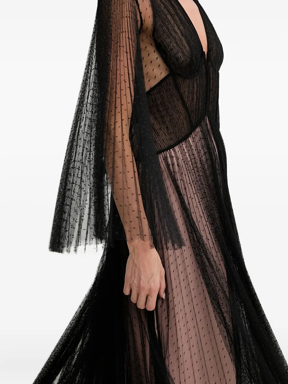 TWINSET pleated polka-dot mesh dress Zwart