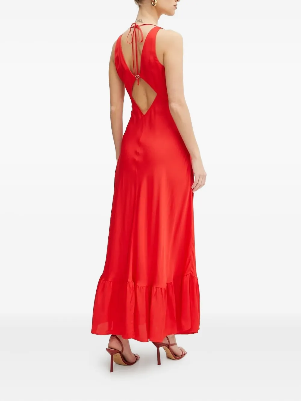 TWINSET Maxi-jurk met watervalhals en franje afwerking - Rood