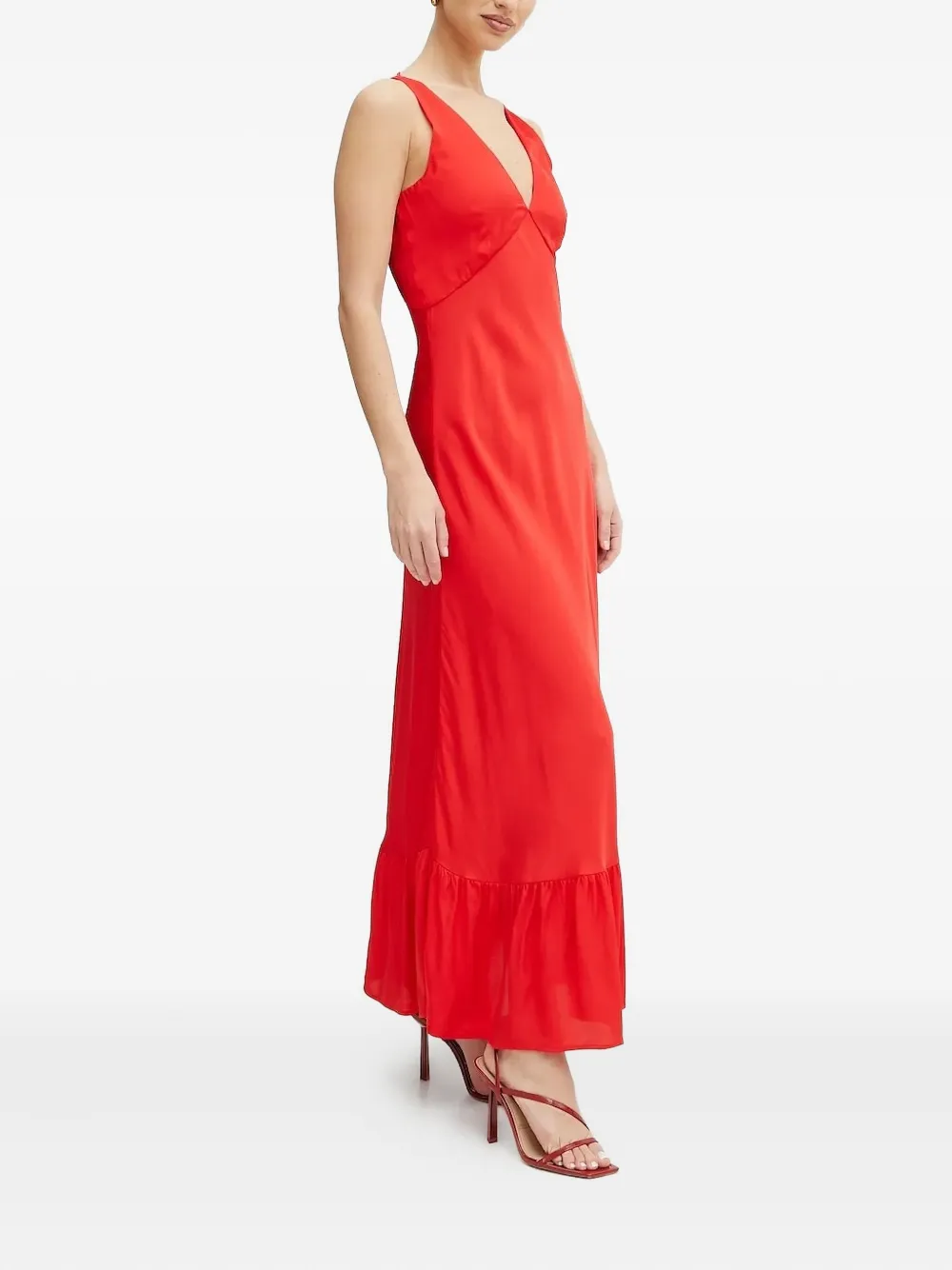 Twinset Plunge-neck Frill-hem Maxi Dress In Red