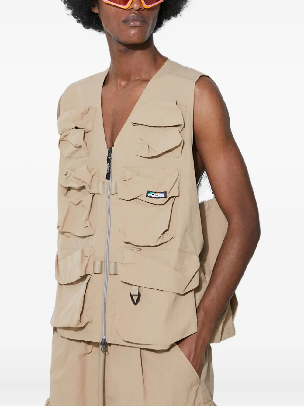 MANASTASH Gilet met meerdere zakken en mesh vlak Beige