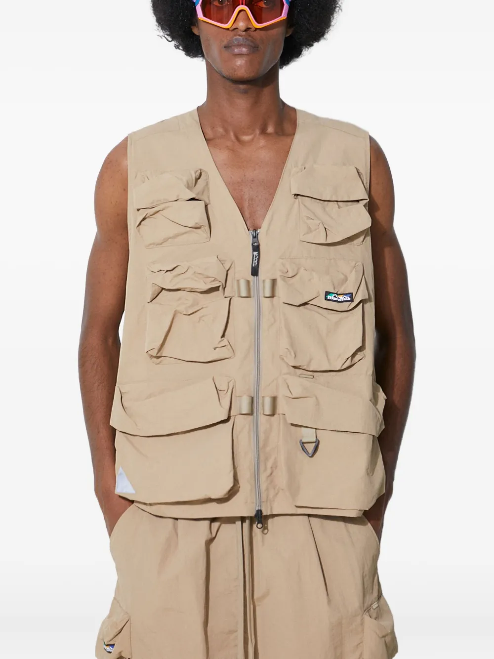 MANASTASH multi-pocket mesh-panel vest | Neutrals | Image 1