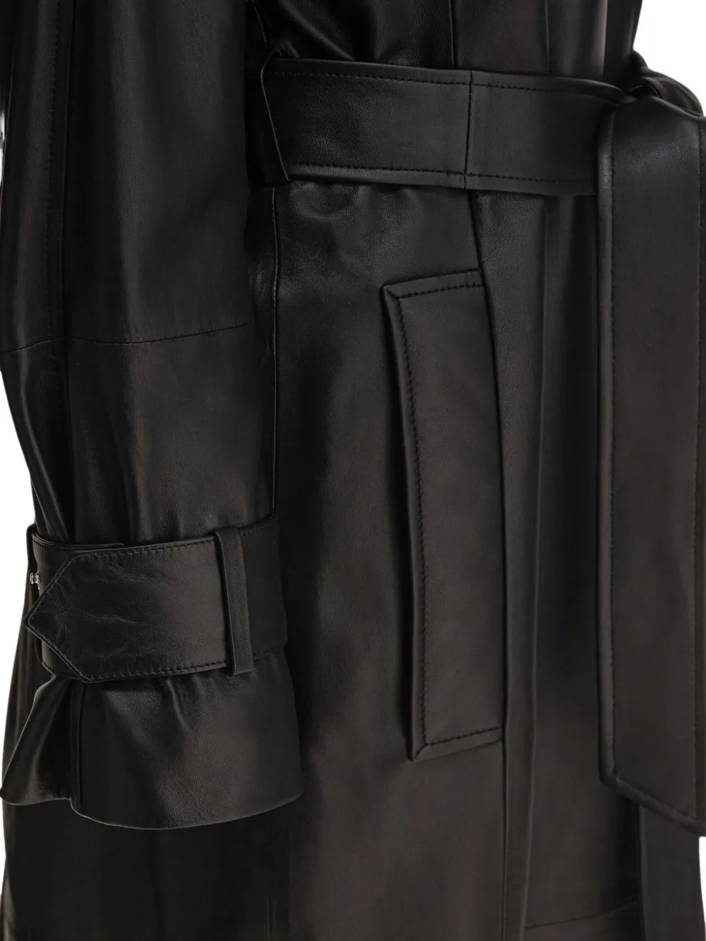 IVY OAK belted leather trench coat Zwart