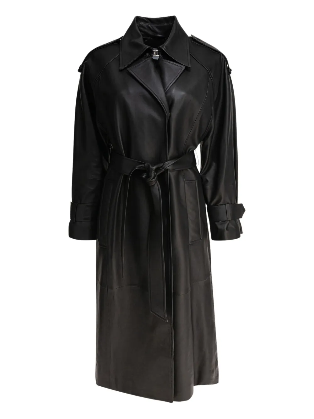 IVY OAK belted leather trench coat Zwart