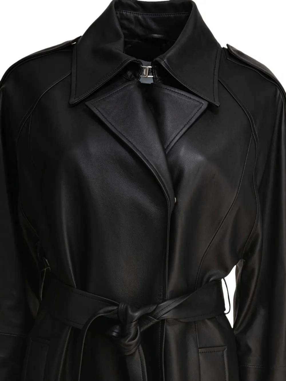 IVY OAK belted leather trench coat Zwart