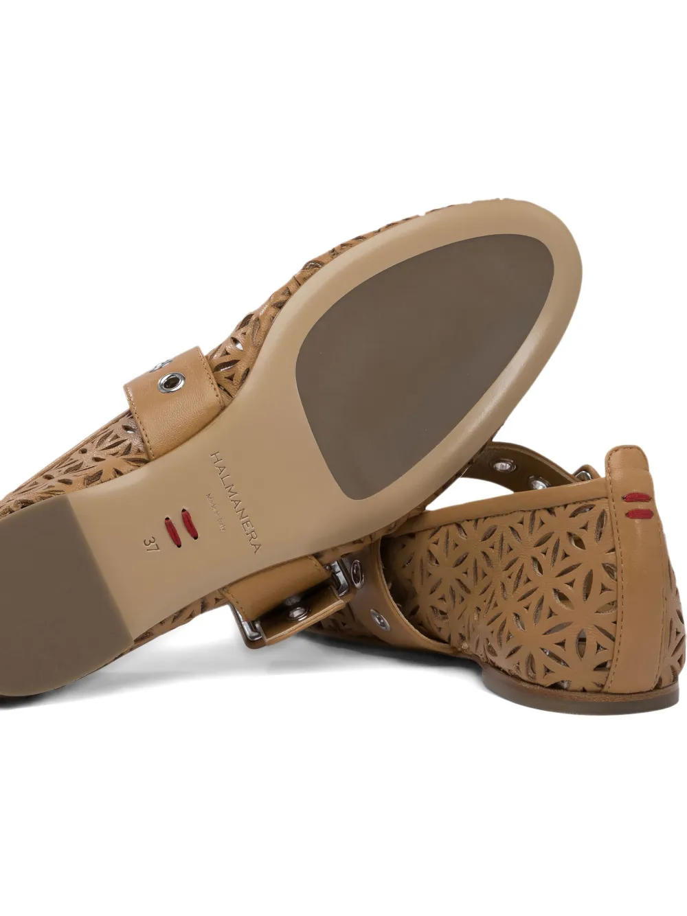Halmanera Laser-cut Buckle Flats In Brown