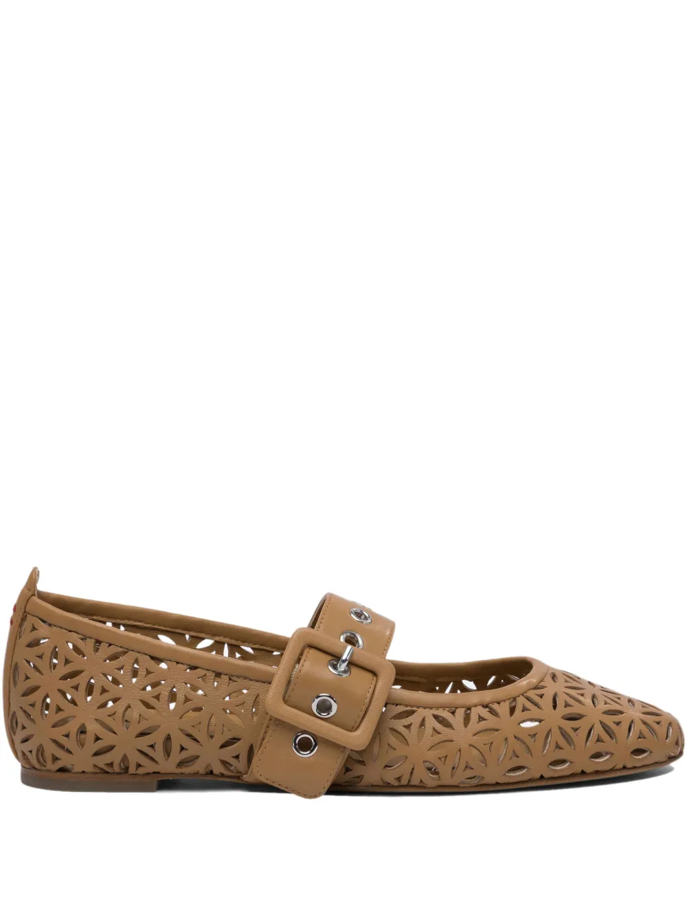 Halmanera laser-cut buckle flats Bruin