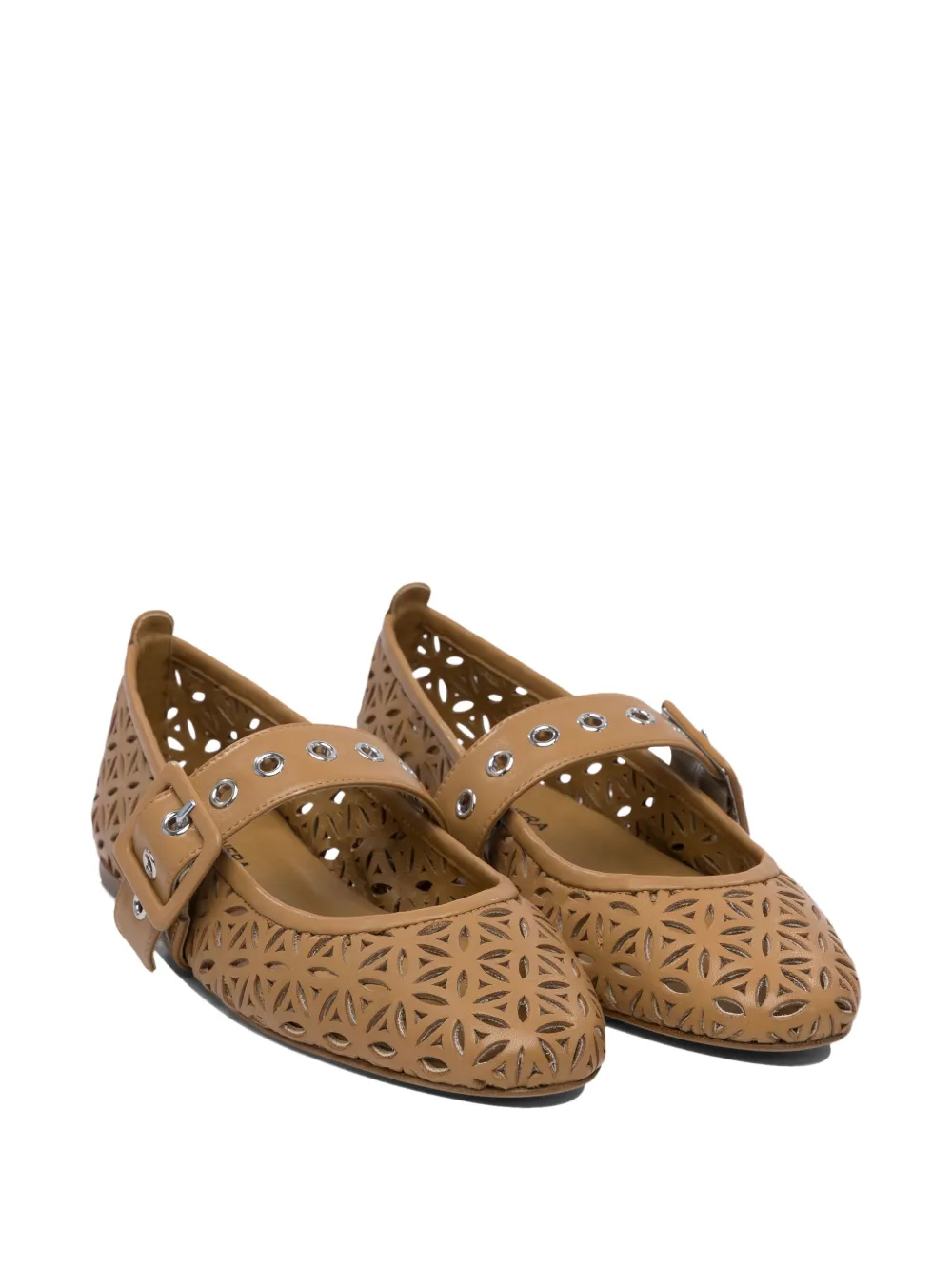 Halmanera laser-cut buckle flats - Bruin