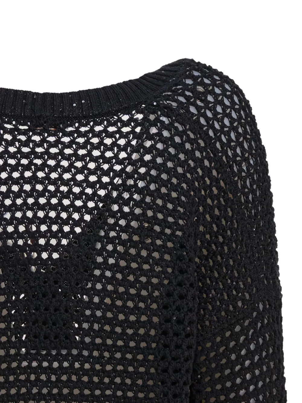 Brunello Cucinelli sequin-embellished open-knit cardigan Zwart