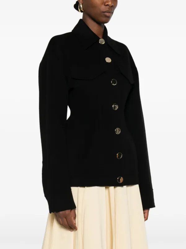 ダウンジャケット・コート Sportmax Black Virgin Wool Coat With Scarf Neckline Sportmax virgin-wool Jacket | Black | FARFETCH