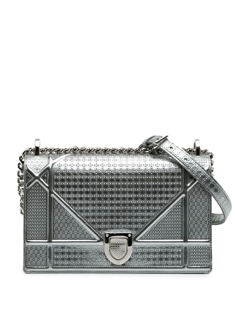 Christian Dior Pre-Owned 2018 ミディアム メタリック パテント マイクロカナージュ ディオラマ フラップ Christian Dior Pre-Owned 2018 ミディアム メタリック パテント マイクロカナージュ ディオラマ フラップ