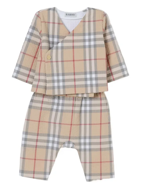BURBERRYベビー服 Burberry Kids Macacão De Bebê Xadrez | Marrom | FARFETCH BR