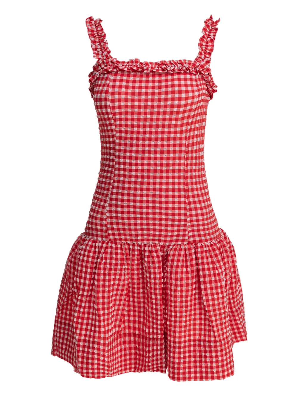 Ganni Ruffle-trimmed Gingham Mini Dress In Red