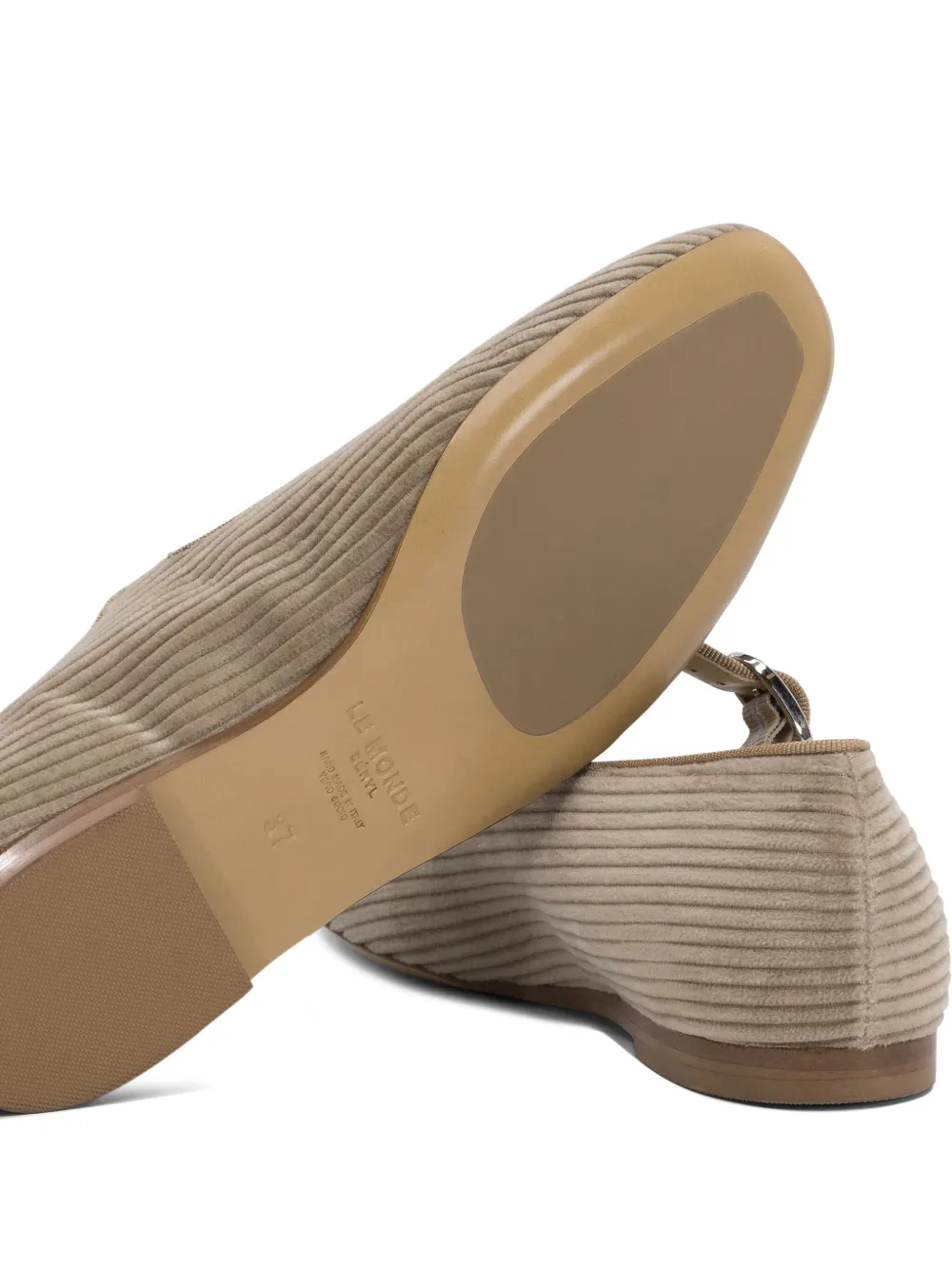 Le Monde Beryl Ribfluwelen ballerina's met gesp Bruin