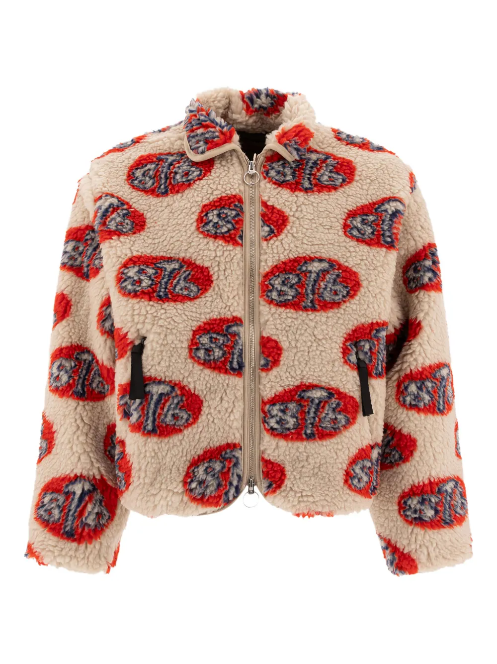 KAPITAL Fleece jack met logopatroon Beige