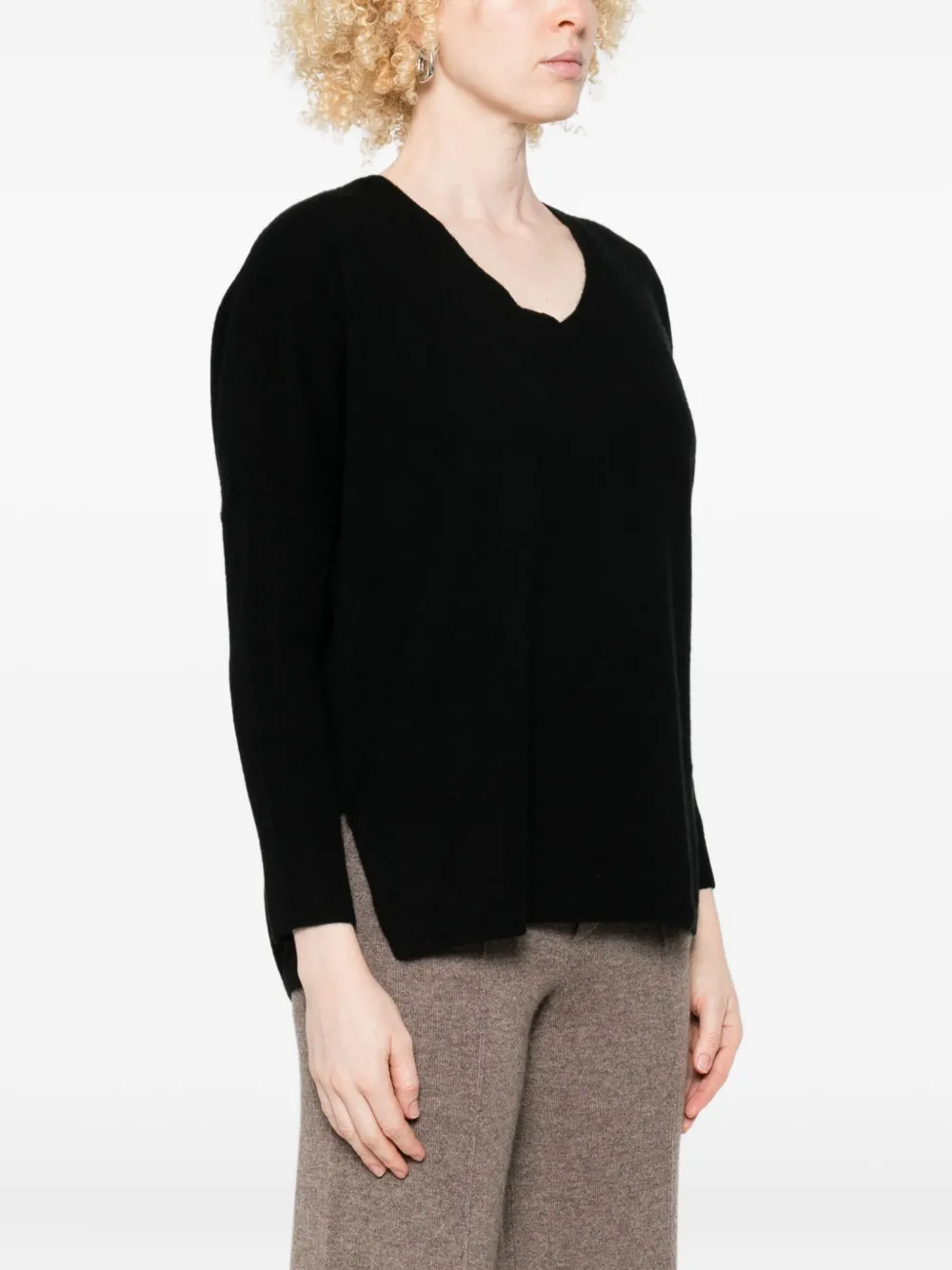 Gotha Ribbed V-neck Sweater - Black 