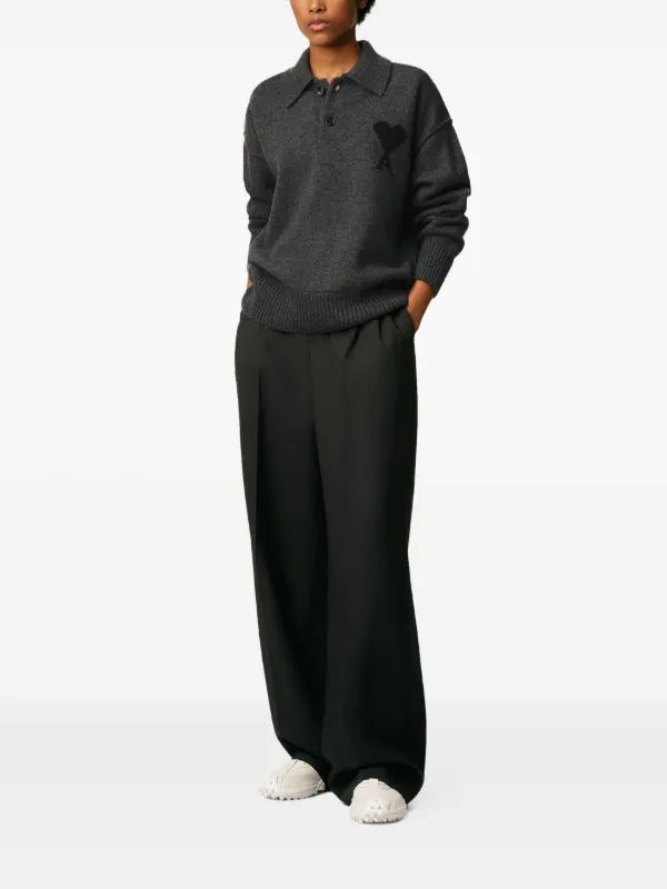 AMI Paris Ami De Coeur ウールポロシャツ | グレー | FARFETCH JP