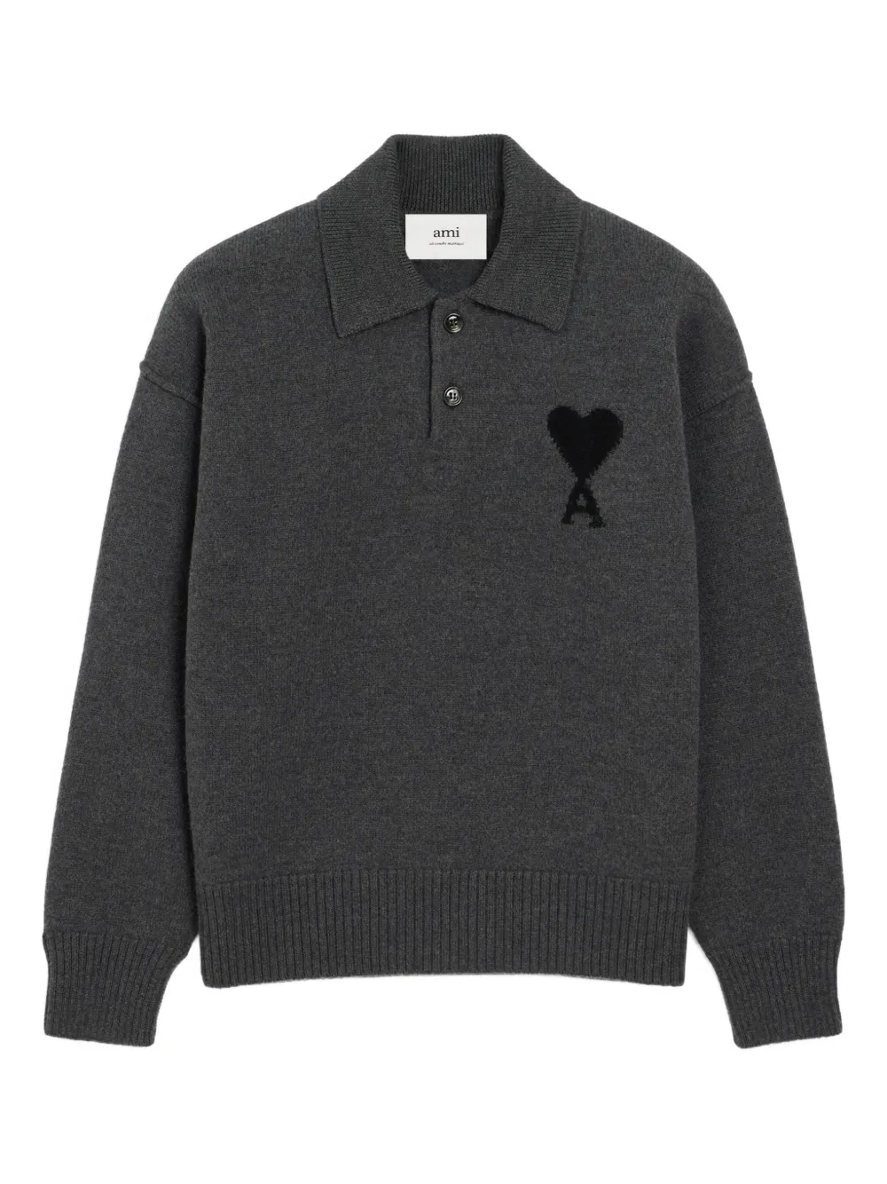 AMI Paris Ami De Coeur wool polo shirt | Grey | Image 1