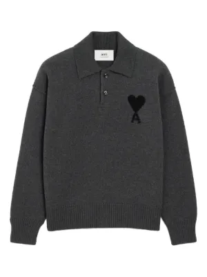 AMI Paris Ami De Coeur ウールポロシャツ | グレー | FARFETCH JP