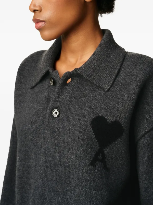 AMI Paris Ami de Coeur ウールポロシャツ AMI Paris Ami De Coeur ウールポロシャツ | グレー | FARFETCH JP