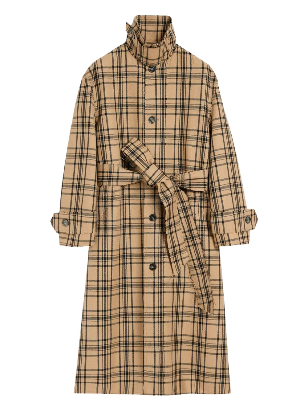 Ami Alexandre Mattiussi Belted Checked Coat In Brown