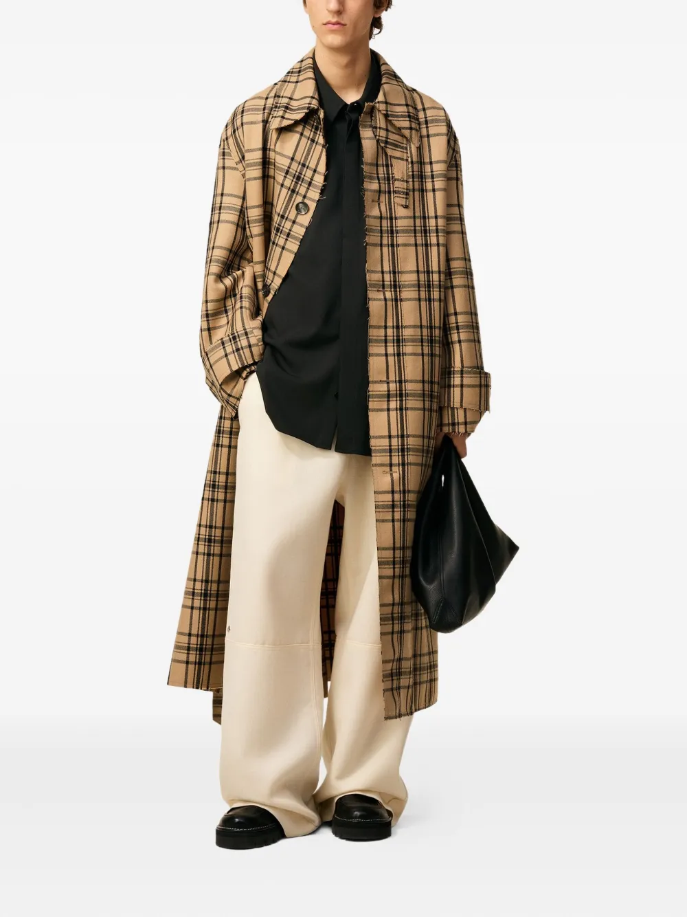 Ami Alexandre Mattiussi Belted Checked Coat In Brown